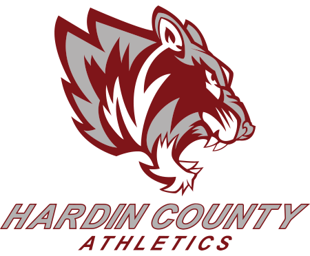 Red and white Tiger logo of Hardin County Athletics.